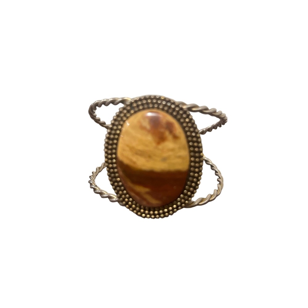 Unbranded Cuff Bracelet Brown Jasper Stone‎ Twisted Metal Band Southwestern Boho